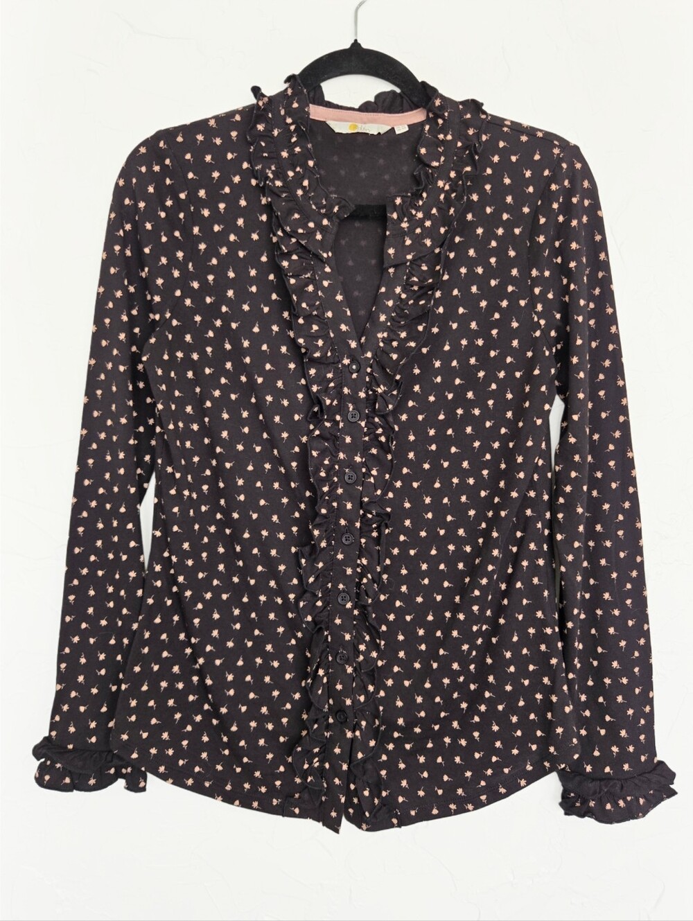 Boden Button Up Ruffle Black Light Pink Alberta Top, 4